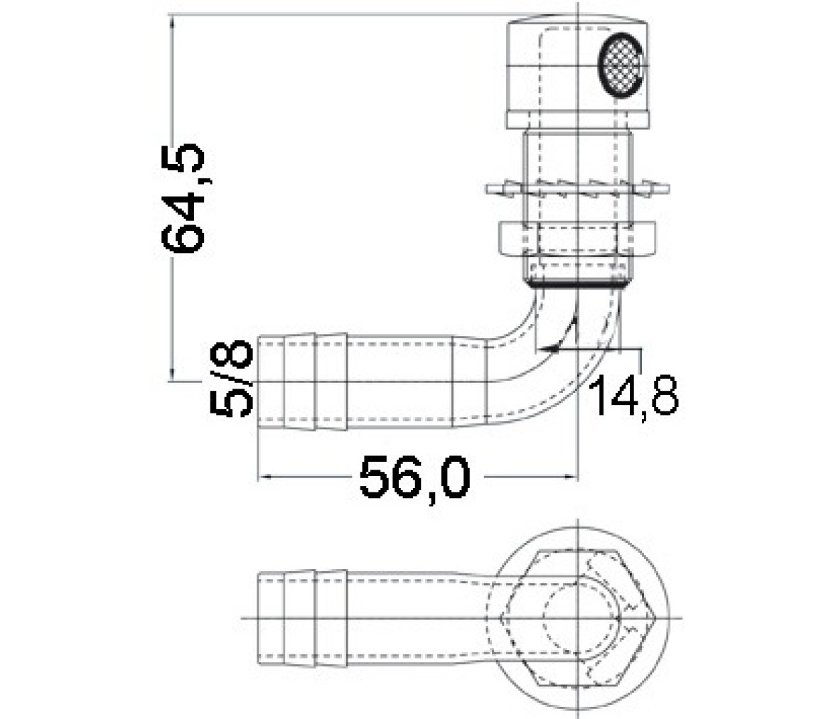 Respiradero Combustible acero inox angulo 90 grados 16 mm