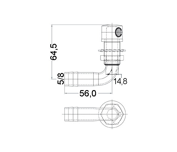 Respiradero Combustible acero inox angulo 90 grados 16 mm