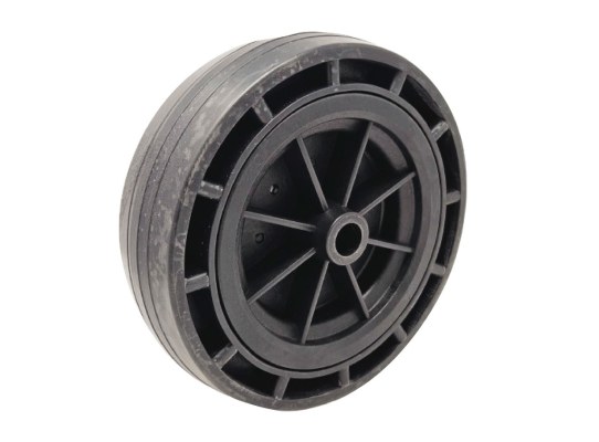Wheel with Enlarged Technopolymer Part and Lowered Rubber Coating