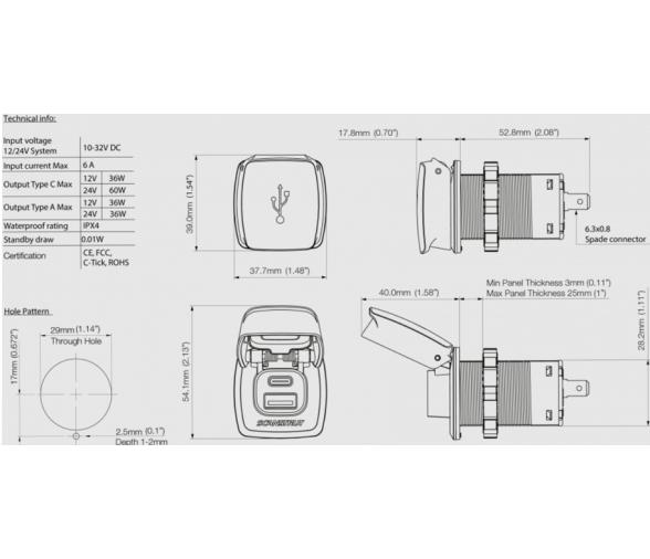 SCANSTRUT Conectores estancos Flip Pro USB-A y USB-C
