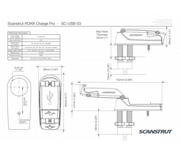 SCANSTRUT Toma USB doble estanca ROKK - SC-USB-03
