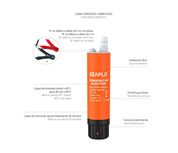 Seaflo Bomba Sumergible Portátil 500 GPH