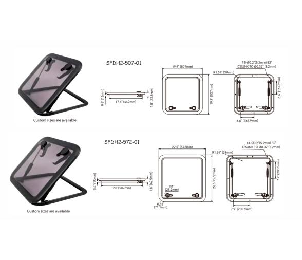 Seaflo Escotilla de cubierta cuadrada - Serie 01 Negro