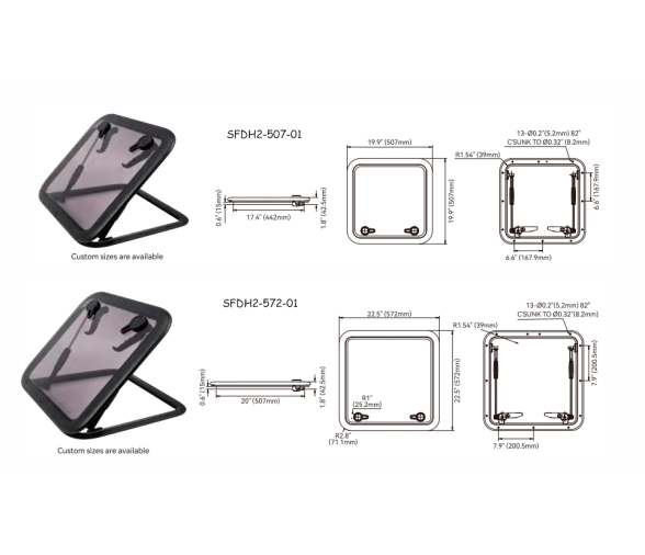 Seaflo Escotilla de cubierta cuadrada - Serie 01 Negro