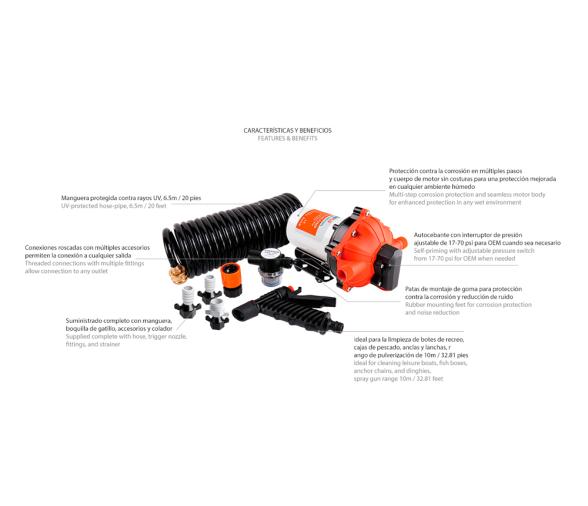 Seaflo Kit de Bomba de Lavado 5,2GPM 4,8 Bar