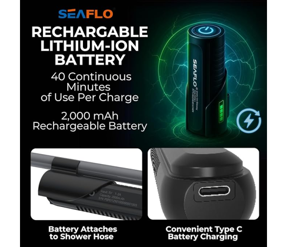 Seaflo Kit Portatil Ducha con Bateria Recargable