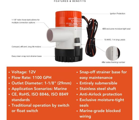 SEAFLO Pack Bomba de Achique Sumergible 1100 + Flotador