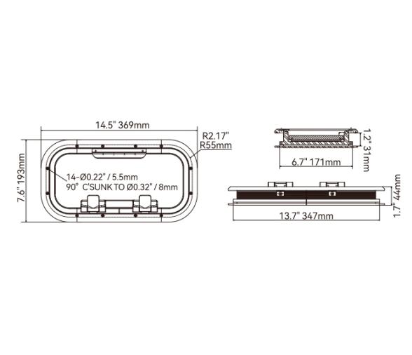Seaflo Portillo Oval Marco de Aluminio -369x193mm