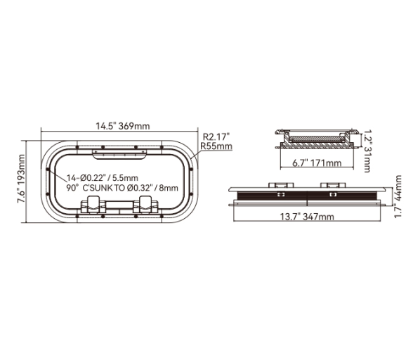 Seaflo Portillo Oval Marco de Aluminio -369x193mm