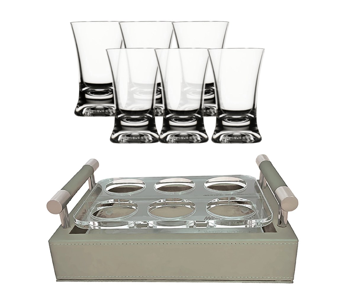 Set Bandeja Polipiel + Vasos Chupito, 6 uds. – Beige - Marine Business