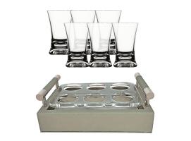 Set Bandeja Polipiel + Vasos Chupito, 6 uds. – Beige - Marine Business