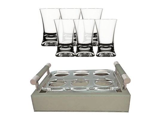Set Bandeja Polipiel + Vasos Chupito, 6 uds. – Beige - Marine Business