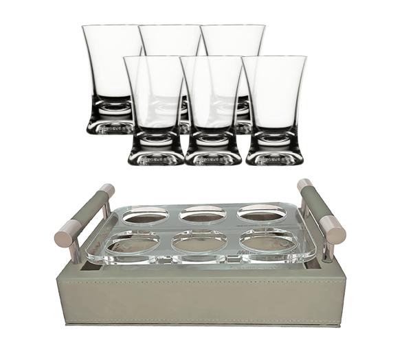 Set Bandeja Polipiel + Vasos Chupito, 6 uds. – Beige - Marine Business