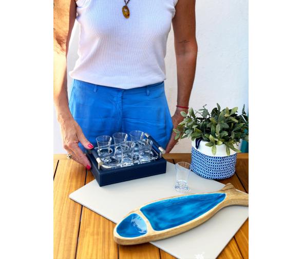 Set Bandeja Polipiel + Vasos Chupito, 6 uds. – Turquesa - Marine Business