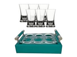 Set Bandeja Polipiel + Vasos Chupito, 6 uds. – Turquesa - Marine Business