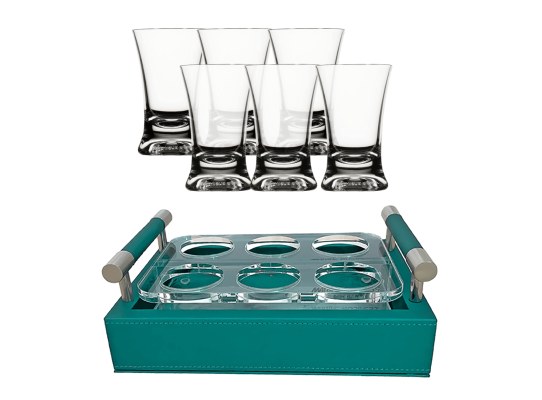 Set Bandeja Polipiel + Vasos Chupito, 6 uds. – Turquesa - Marine Business