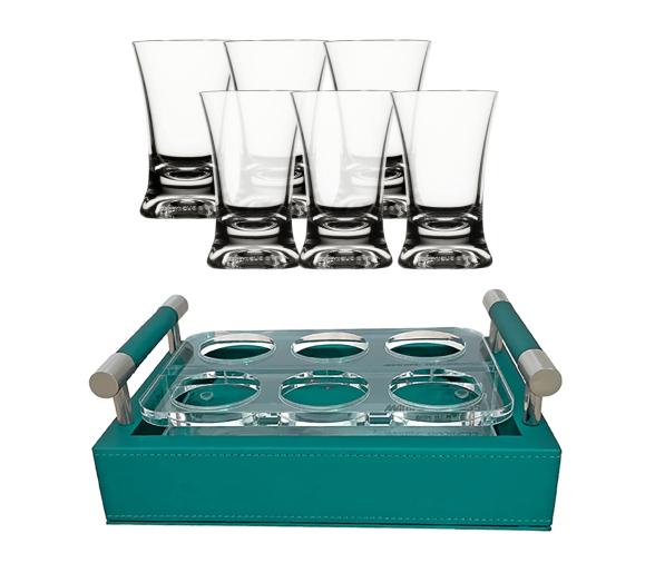 Set Bandeja Polipiel + Vasos Chupito, 6 uds. – Turquesa - Marine Business
