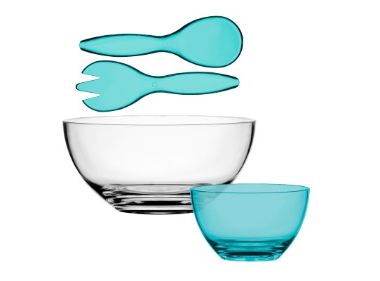 Salad Bowl with Serving Cutlery + 6 Bahamas Bowls – Turquoise - Marine Business