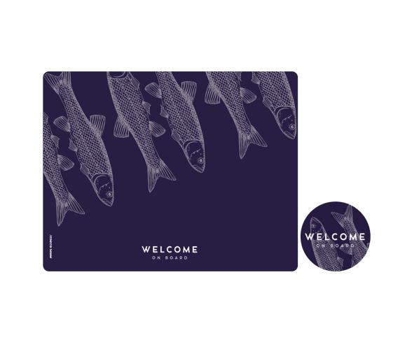 Set Individuales y Posavasos Antimicrobiales Fish Blue, 6 uds - Marine Business