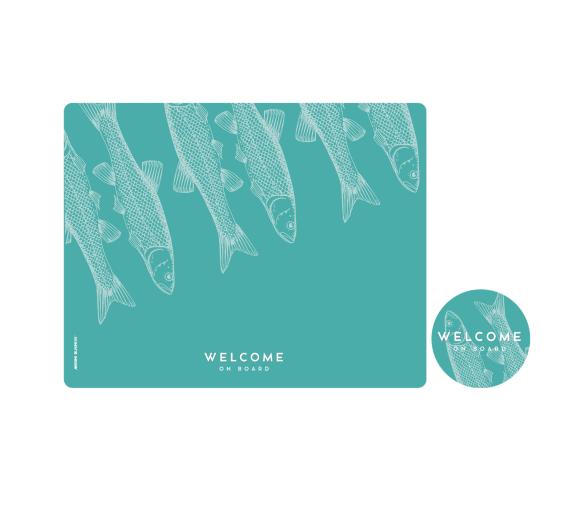 Individuales y Posavasos Antimicrobiales Fish Turquoise, 6uds - Marine Business