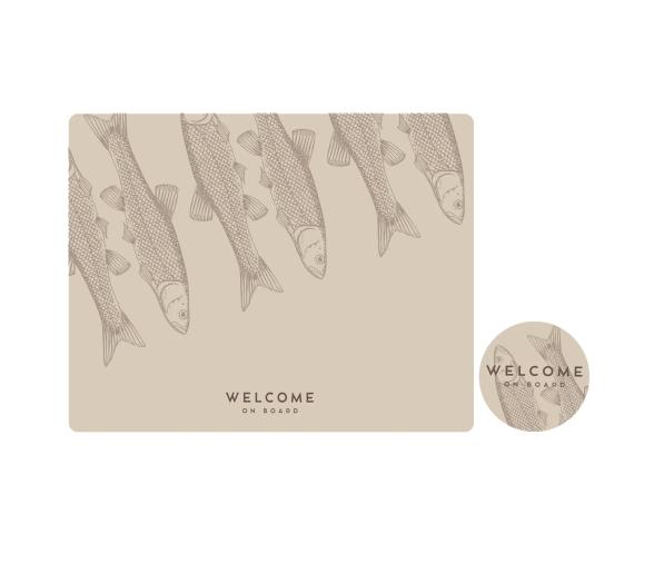 Set Individuales y Posavasos Antimicrobiales – Fish Beige, 6uds. - Marine Busine