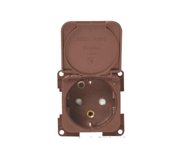 Enchufe bipolar con toma de tierra, tapa y protección trasera