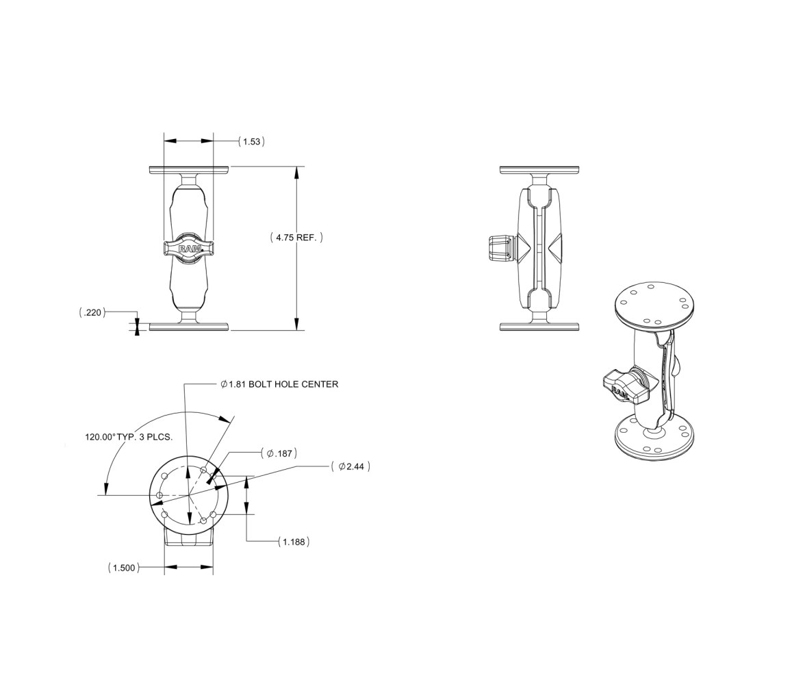 Soporte de bola doble RAM con accesorios para Garmin Striker + más