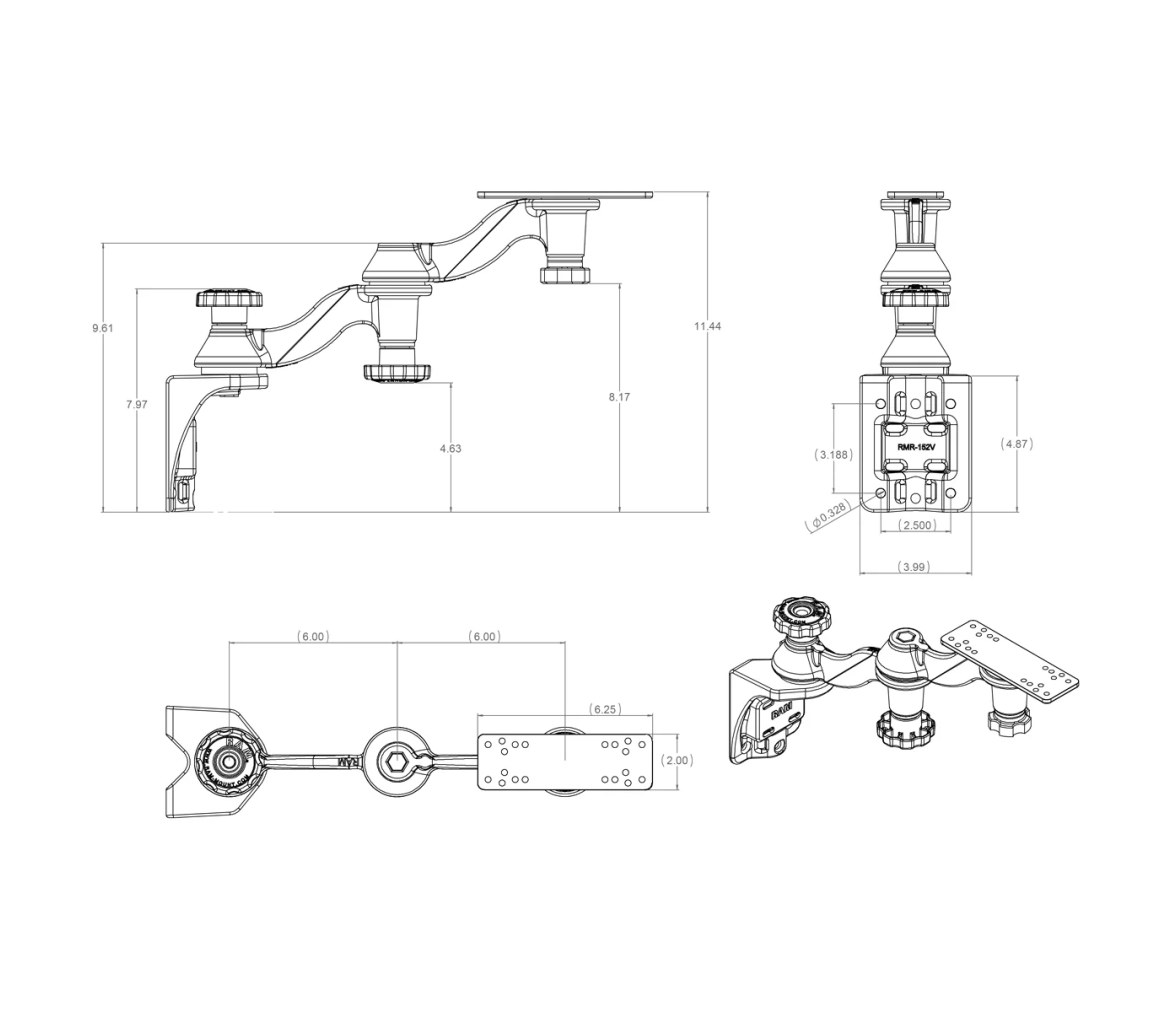 Soporte de Brazo Oscilante Vertical RAM de 12" para Localizadores de Peces y Plo