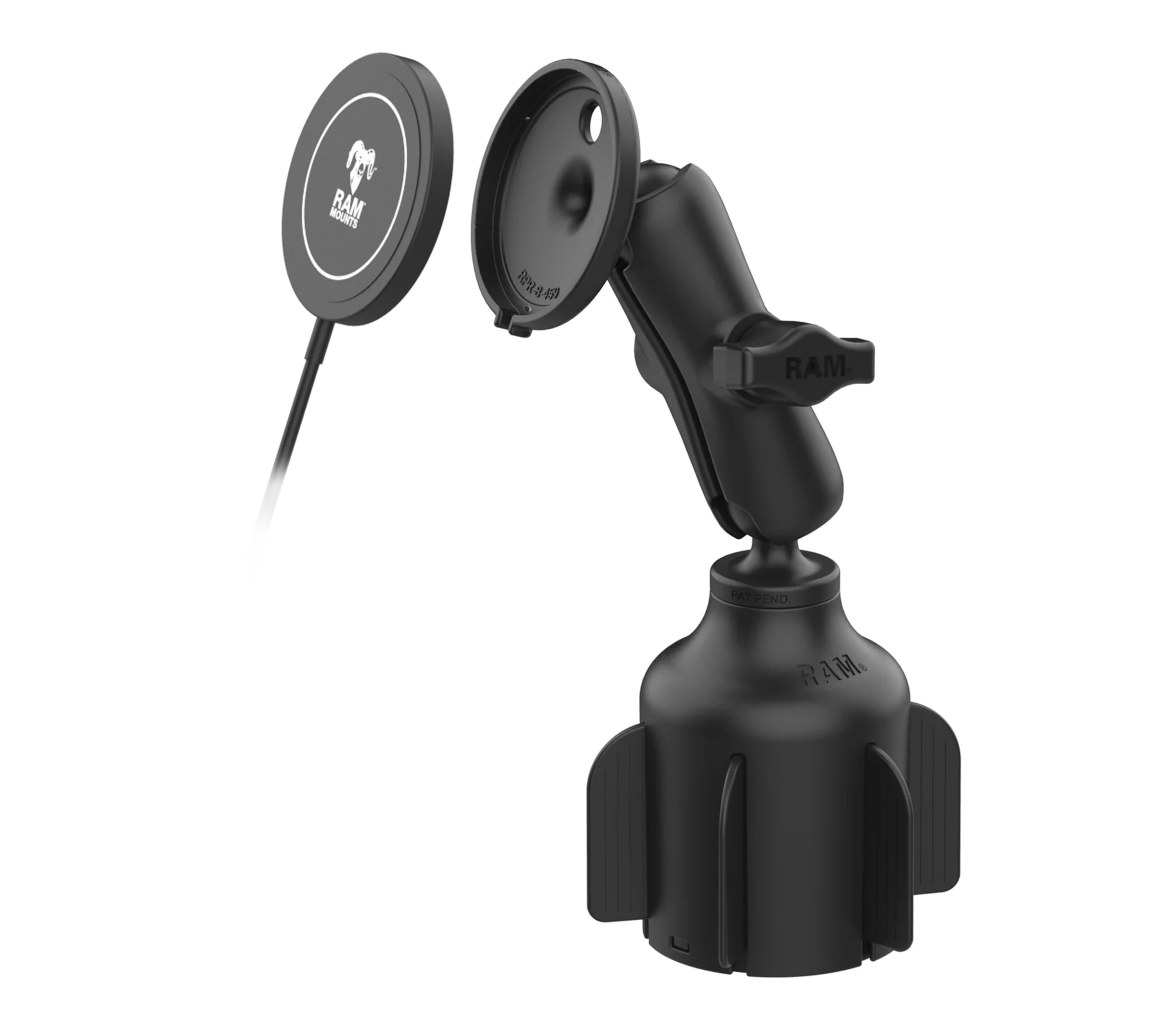 Soporte de portavasos RAM Stubby con cargador inalámbrico RAM Qi2 de 15W