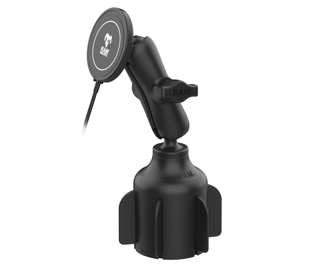 Soporte de portavasos RAM Stubby con cargador inalámbrico RAM Qi2 de 15W