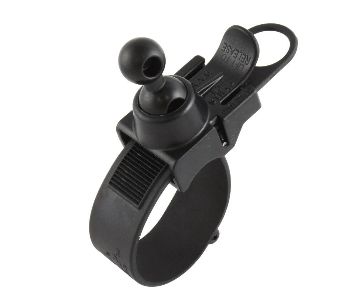 Soporte de raíl RAM EZ-Strap con adaptador de doble bola RAM a Garmin