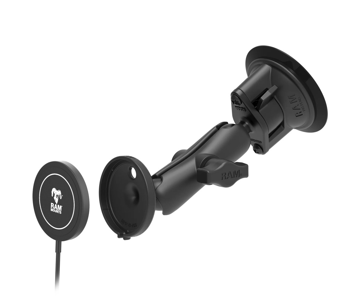 Soporte de ventosa RAM Twist-Lock con cargador inalámbrico RAM Qi2 de 15W