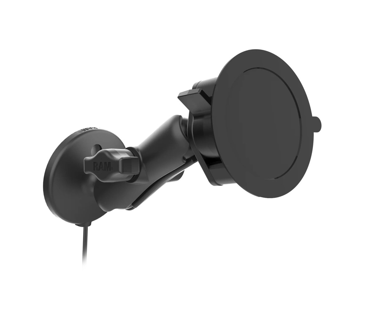 Soporte de ventosa RAM Twist-Lock con cargador inalámbrico RAM Qi2 de 15W