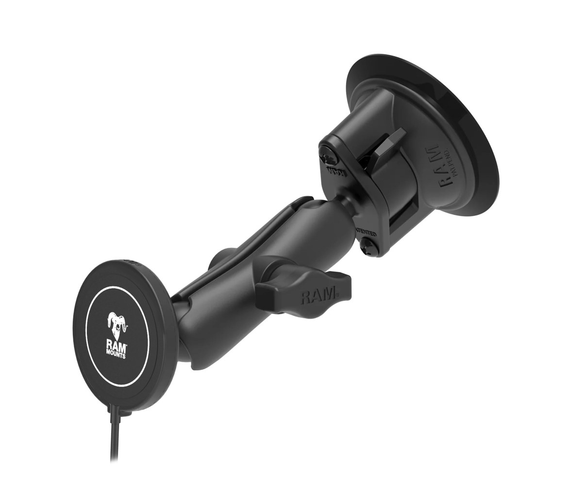 Soporte de ventosa RAM Twist-Lock con cargador inalámbrico RAM Qi2 de 15W