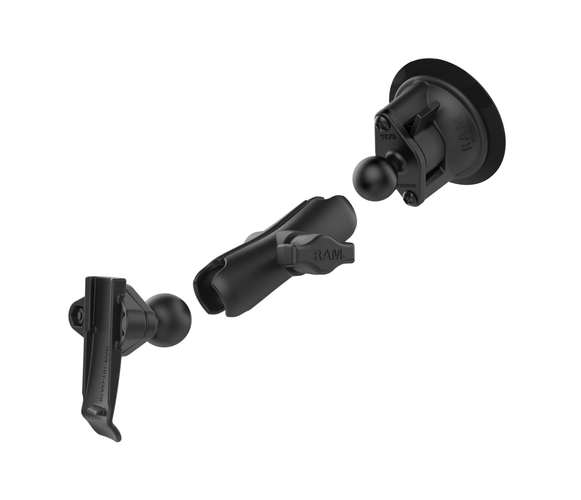 Soporte de ventosa RAM Twist-Lock con cuna para clip de la espina de Garmin