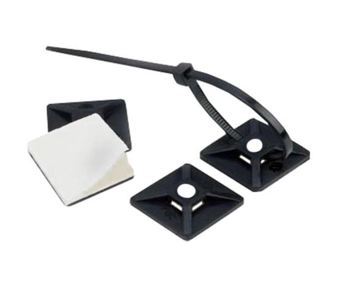 Soporte para Bridas Nylon Negro con Adhesivo (100 unidades)
