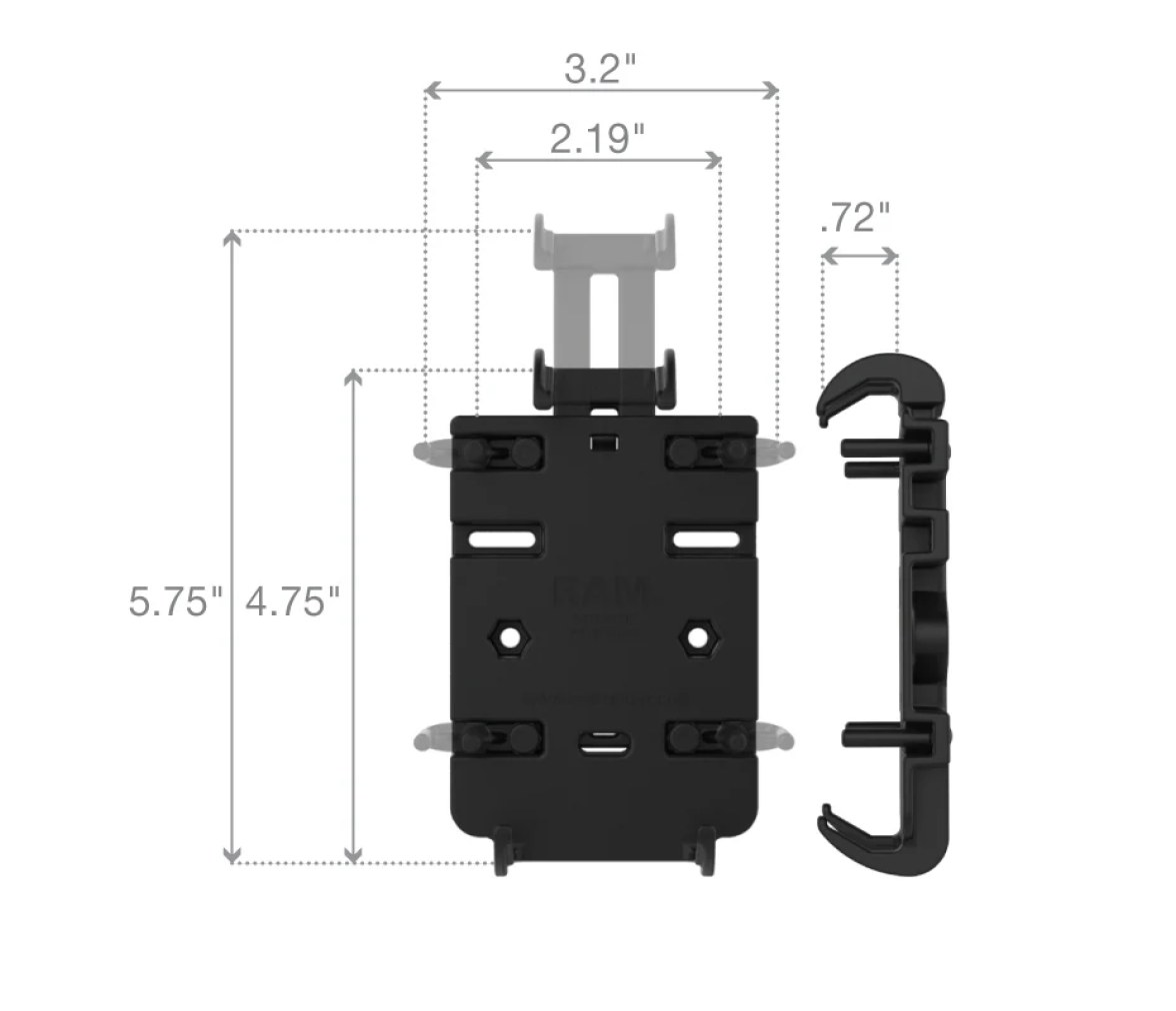 Soporte para teléfono RAM Quick-Grip con base de manillar tipo U - Corto