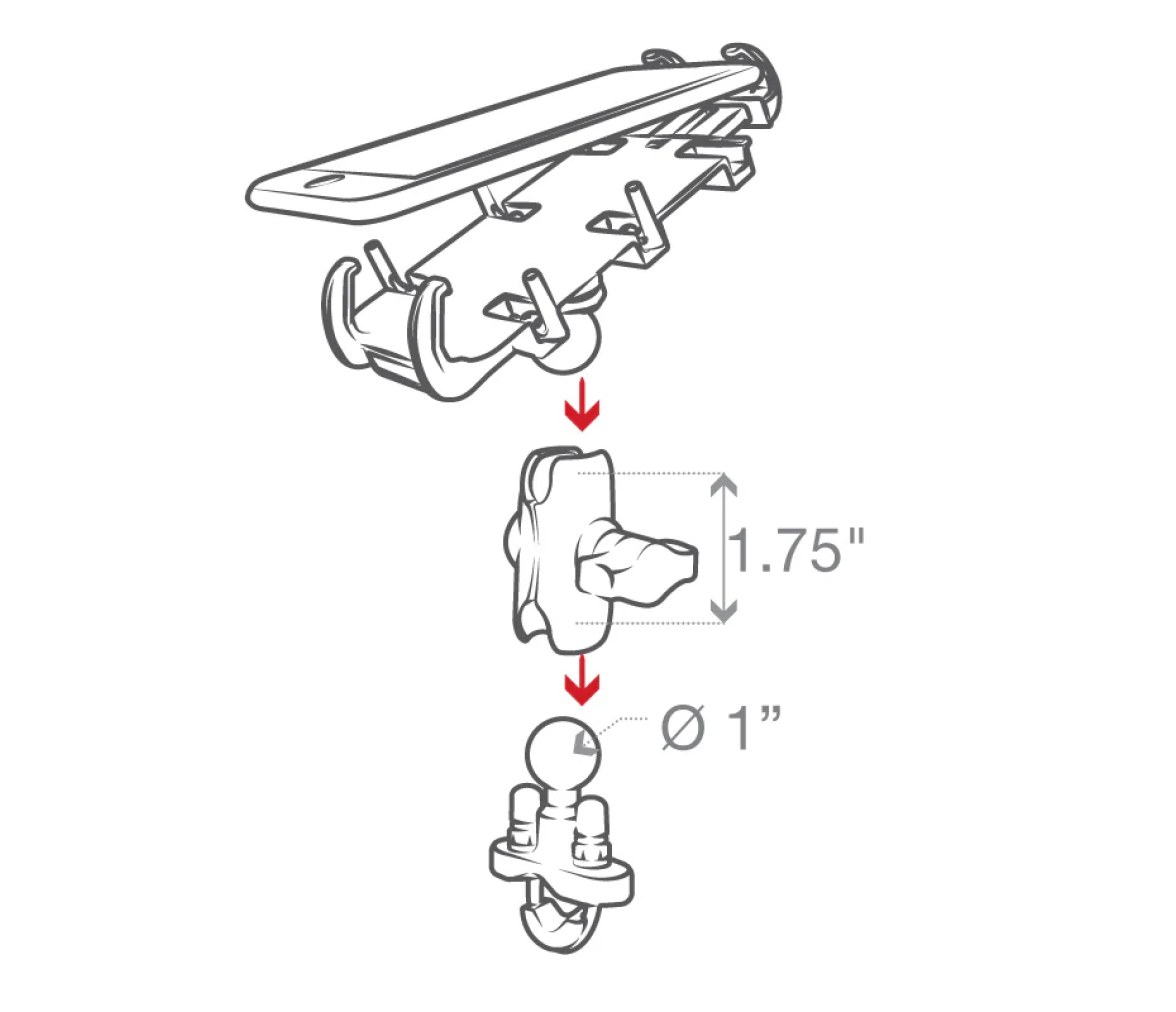 Soporte para teléfono RAM Quick-Grip con base de manillar tipo U - Corto
