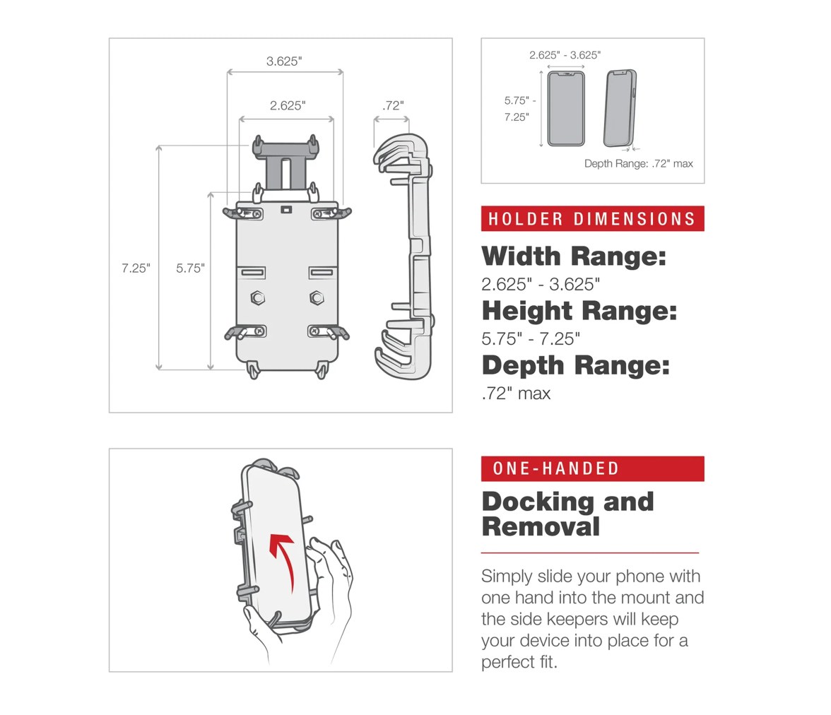 Soporte para teléfono RAM Quick-Grip XL con Tough-Claw de bajo perfil y rotación