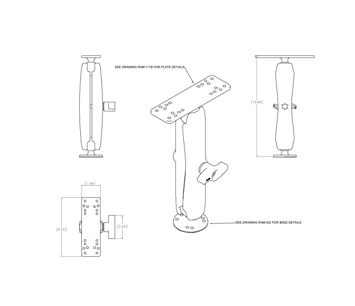 Soporte Universal para Electrónica Marina RAM - Tamaño C Largo