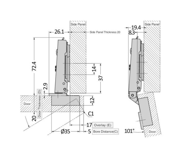 Sugatsune Bisagra con Amortiguador Integrado