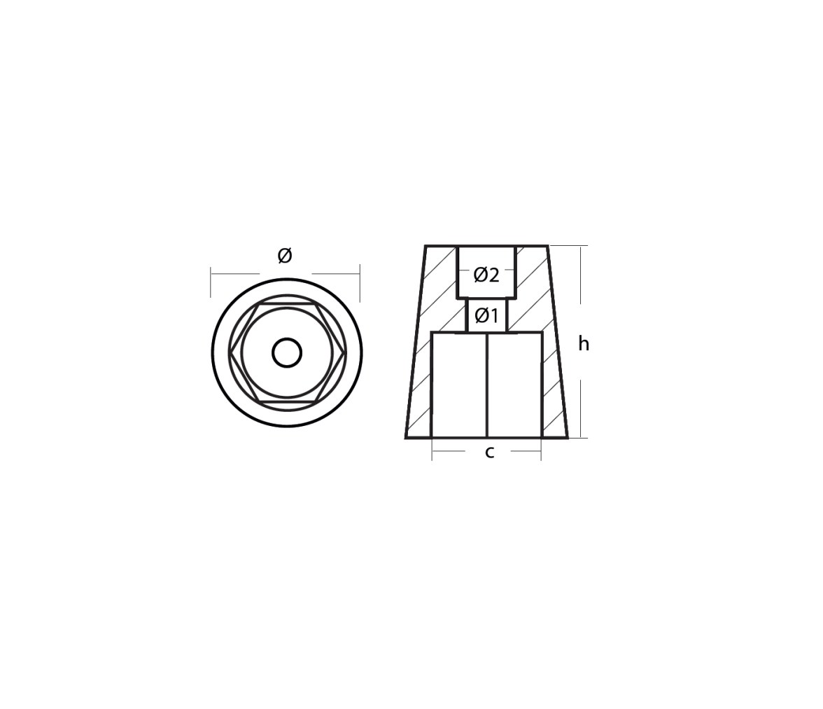 Tecnoseal Tuerca Hexagonal Radial Radice (solo ánodos)