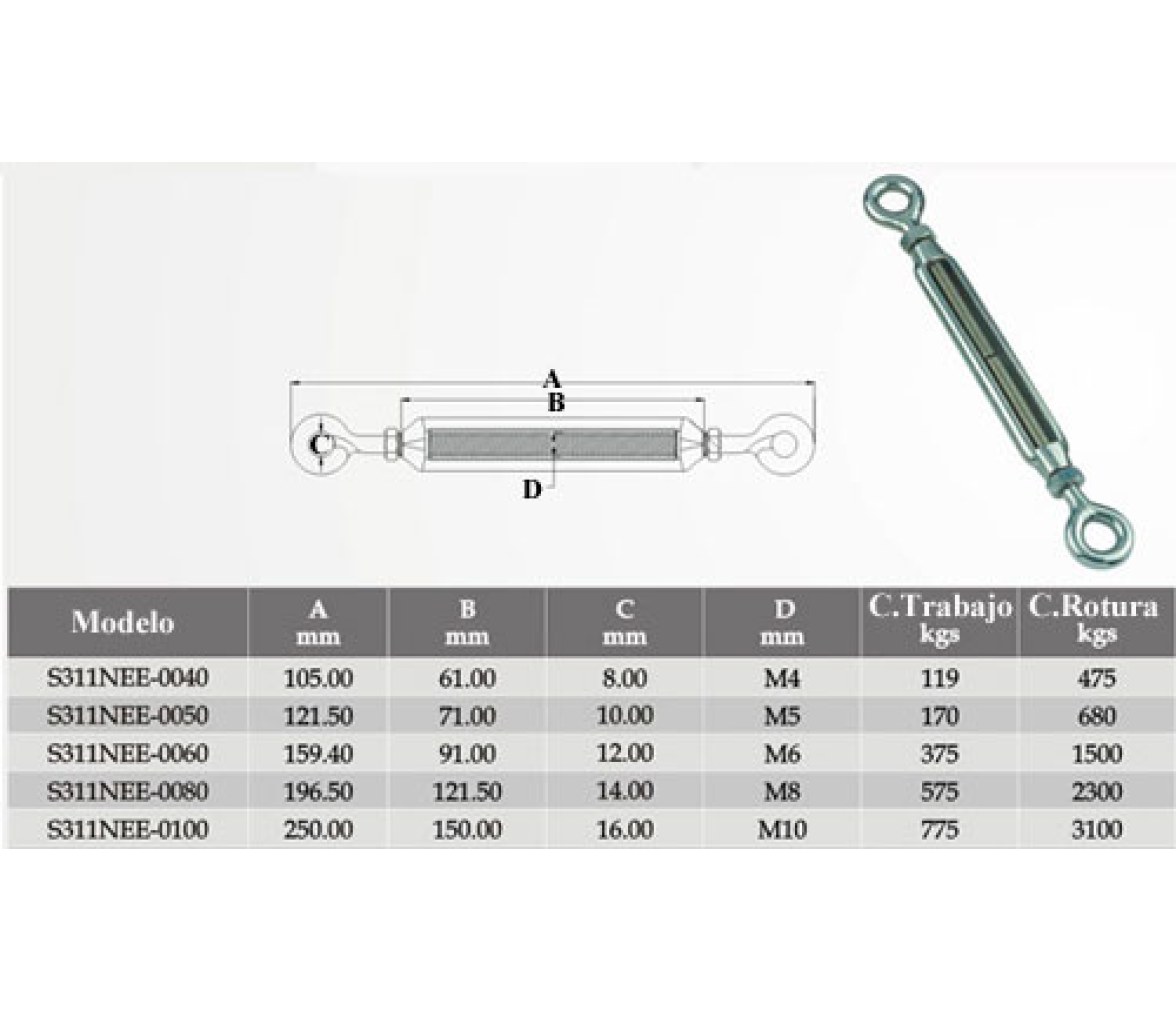Tensor con Anillas Inox 316 Vinox
