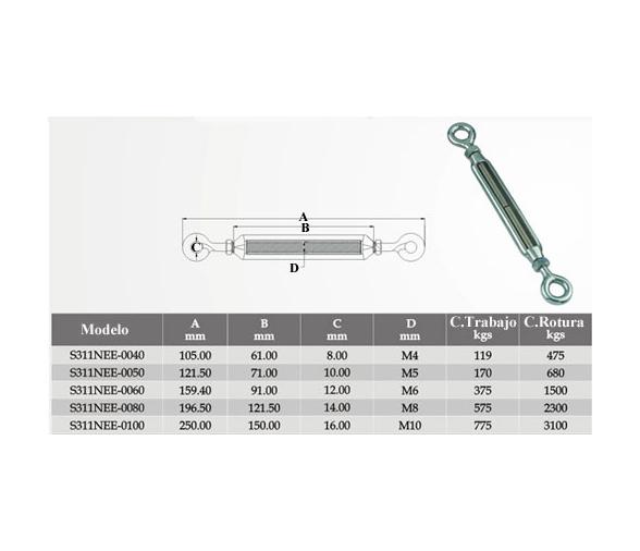Tensor con Anillas Inox 316 Vinox