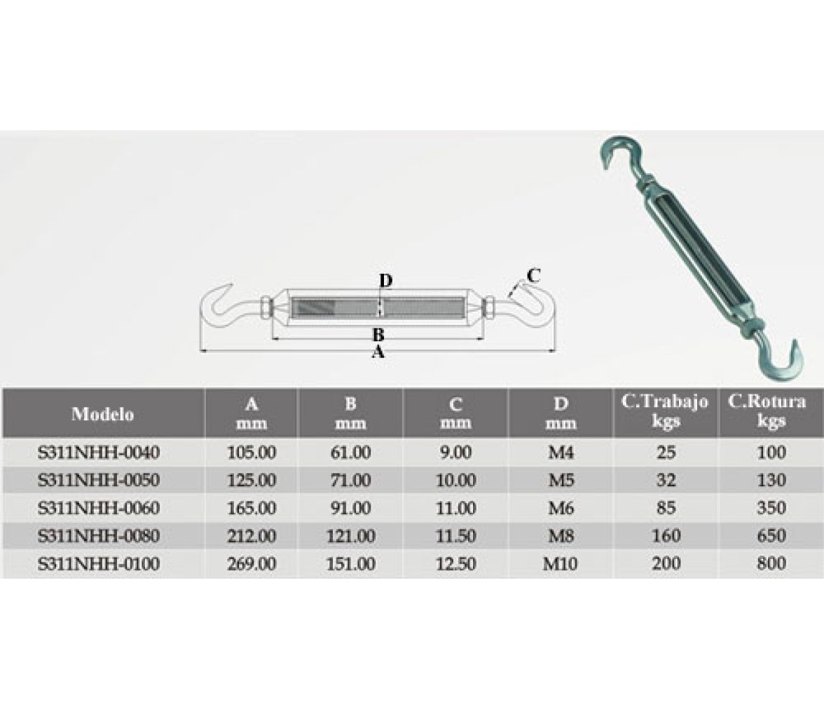 Tensor con Ganchos Inox 316 Vinox