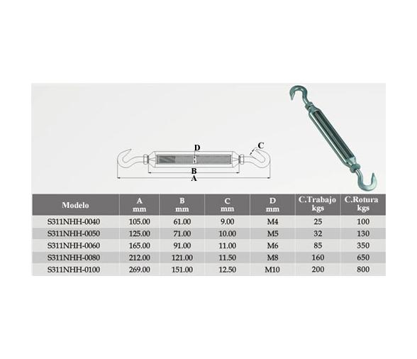 Tensor con Ganchos Inox 316 Vinox