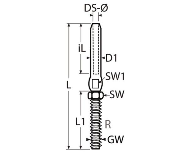 Terminal Roscado para Prensar Rosca Derecha Inox 316