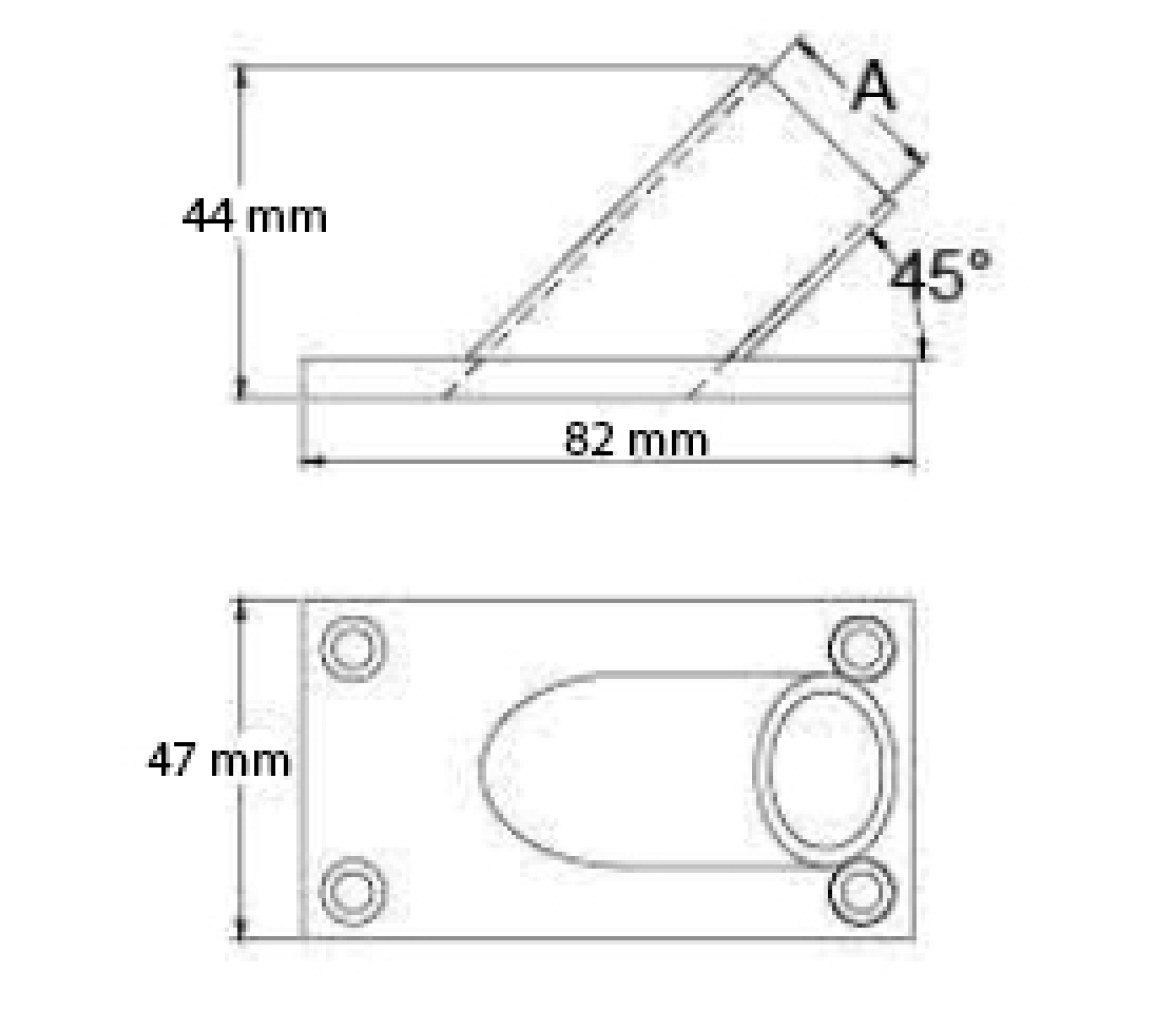 Tintero Candelero Base Rectangular 45 Grados 25 mm