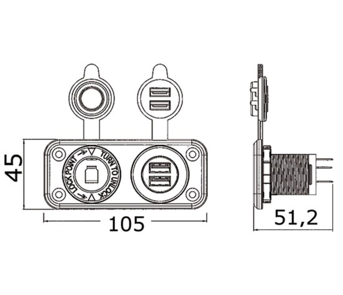 Toma mechero doble usb estanco
