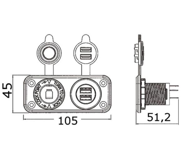 Toma mechero doble usb estanco